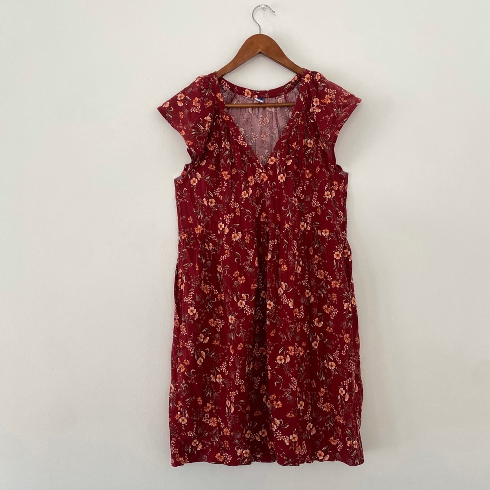 Old navy red floral flowy tall mini dress women’s size small